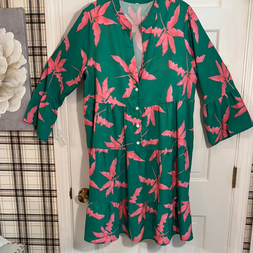 Green and Pink Floral Midi Dress - Picture 6 of 10